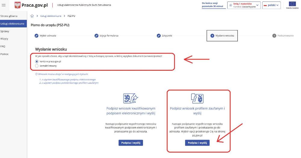 Wybór sposobu kontaktu i podpisu