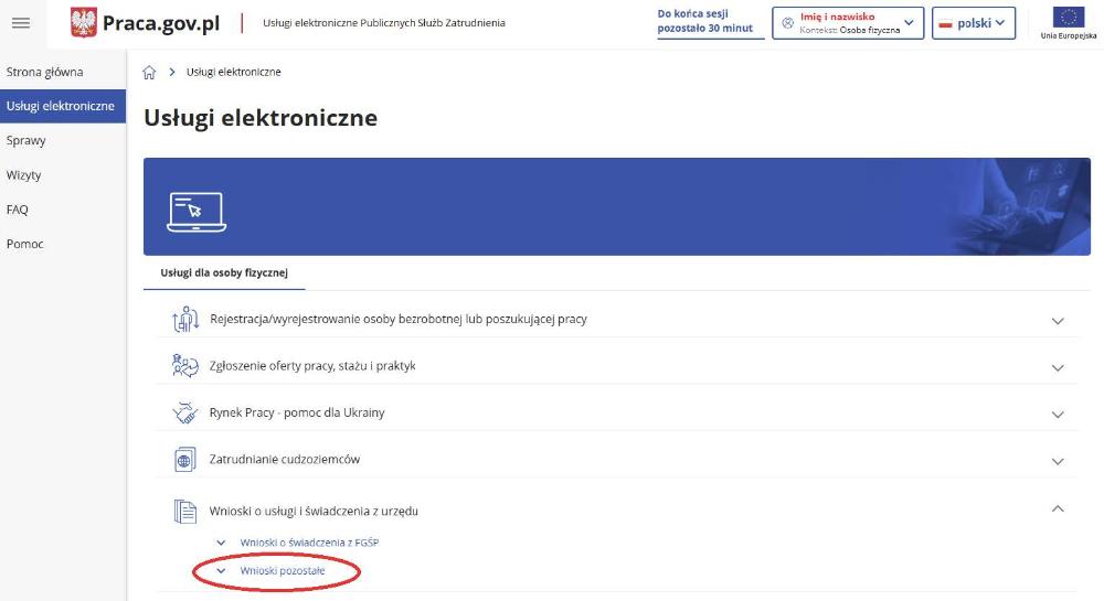 Rozwijanie sekcji Wnioski pozostałe