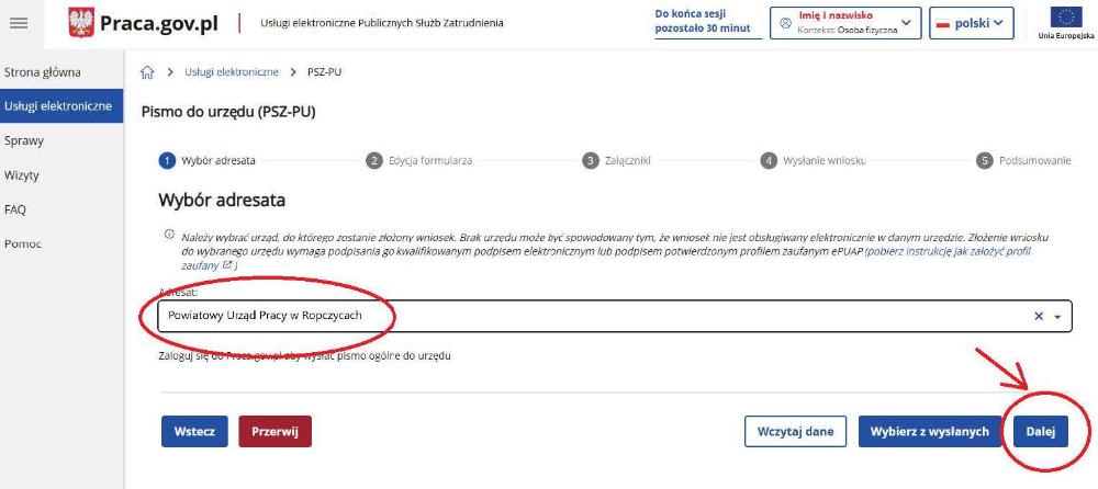 Wybór adresata pisma